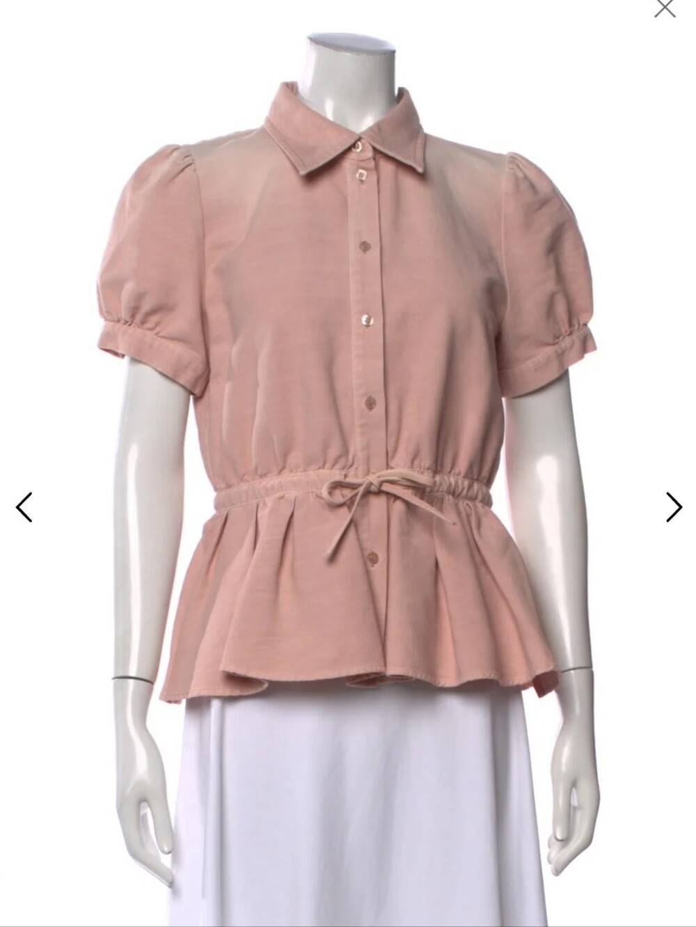 See By Chloe Pink Ruffle Short Sleeve Cotton Blouse with Collar Size 38 (Medium)